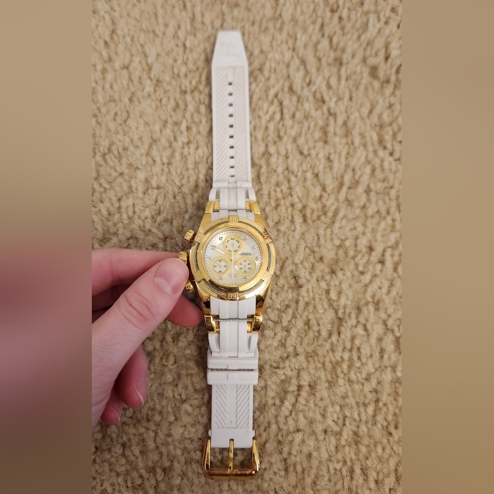 Invicta Bolt Zeus Chronograph Watch Womens White Gold Model 26284 READ